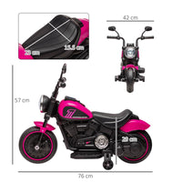 MOTO ELETTRICA PER BAMBINI 18-36 MESI CON ROTELLE E FANALE, 76X42X57 CM, ROSA E NERO