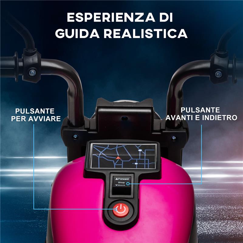 MOTO ELETTRICA PER BAMBINI 18-36 MESI CON ROTELLE E FANALE, 76X42X57 CM, ROSA E NERO