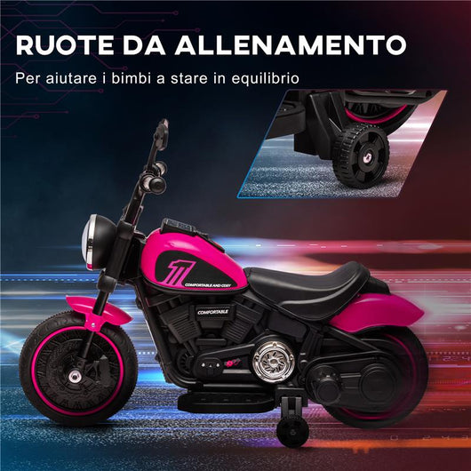 MOTO ELETTRICA PER BAMBINI 18-36 MESI CON ROTELLE E FANALE, 76X42X57 CM, ROSA E NERO