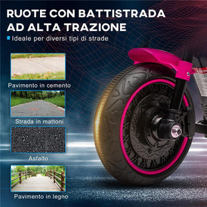MOTO ELETTRICA PER BAMBINI 18-36 MESI CON ROTELLE E FANALE, 76X42X57 CM, ROSA E NERO