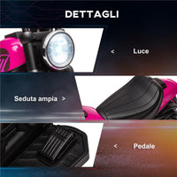 MOTO ELETTRICA PER BAMBINI 18-36 MESI CON ROTELLE E FANALE, 76X42X57 CM, ROSA E NERO