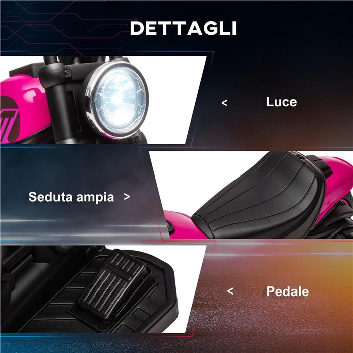 MOTO ELETTRICA PER BAMBINI 18-36 MESI CON ROTELLE E FANALE, 76X42X57 CM, ROSA E NERO