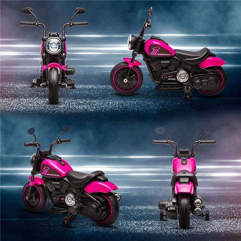 MOTO ELETTRICA PER BAMBINI 18-36 MESI CON ROTELLE E FANALE, 76X42X57 CM, ROSA E NERO
