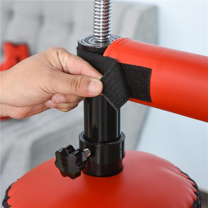 SACCO DA BOXE AD ALTEZZA REGOLABILE CON PUNCHING BALL E BASE RIEMPIBILE, 88X48X155-205 CM, ROSSO E NERO