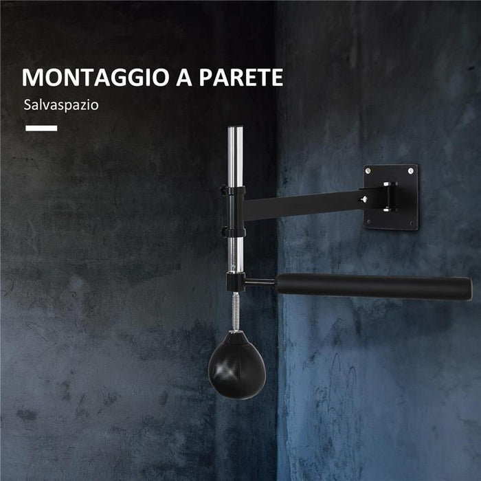 SPEED BAG A PARETE PER BOXE E MMA AD ALTEZZA REGOLABILE CON ASTA, IN ACCIAIO E PU, 79X72X20 CM, NERO