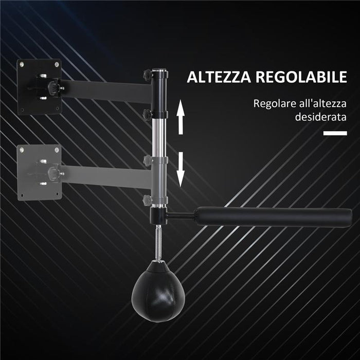 SPEED BAG A PARETE PER BOXE E MMA AD ALTEZZA REGOLABILE CON ASTA, IN ACCIAIO E PU, 79X72X20 CM, NERO