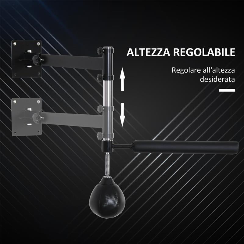 SPEED BAG A PARETE PER BOXE E MMA AD ALTEZZA REGOLABILE CON ASTA, IN ACCIAIO E PU, 79X72X20 CM, NERO