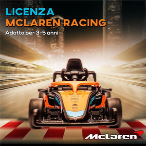 MACCHINA ELETTRICA PER BAMBINI 3-5 ANNI CON LICENZA MCLAREN, TELECOMANDO E CLACSON, 115X67X50 CM, ARANCIONE