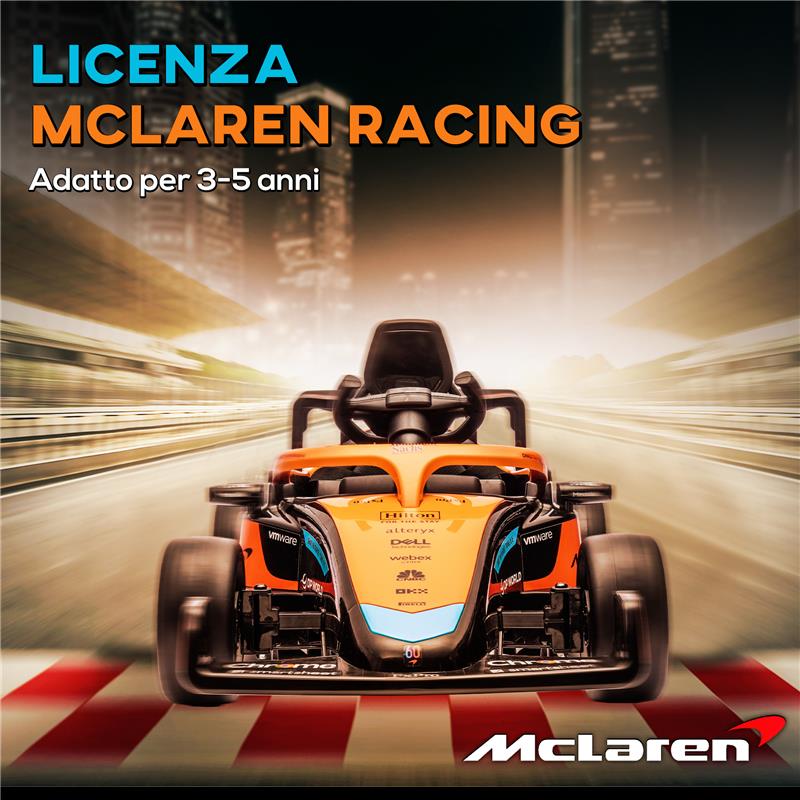 MACCHINA ELETTRICA PER BAMBINI 3-5 ANNI CON LICENZA MCLAREN, TELECOMANDO E CLACSON, 115X67X50 CM, ARANCIONE