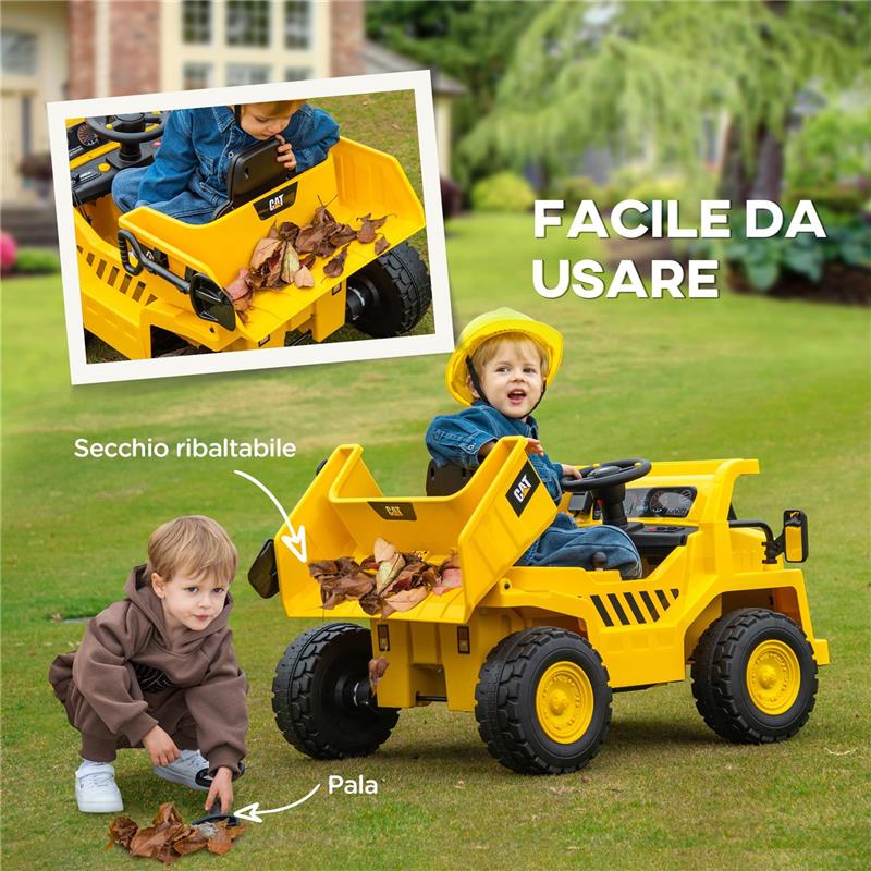 CAMION GIOCATTOLO LICENZA CATERPILLAR CON TELECOMANDO, FARI, SECCHIO E PALA, 110X70.5X61.5 CM, GIALLO