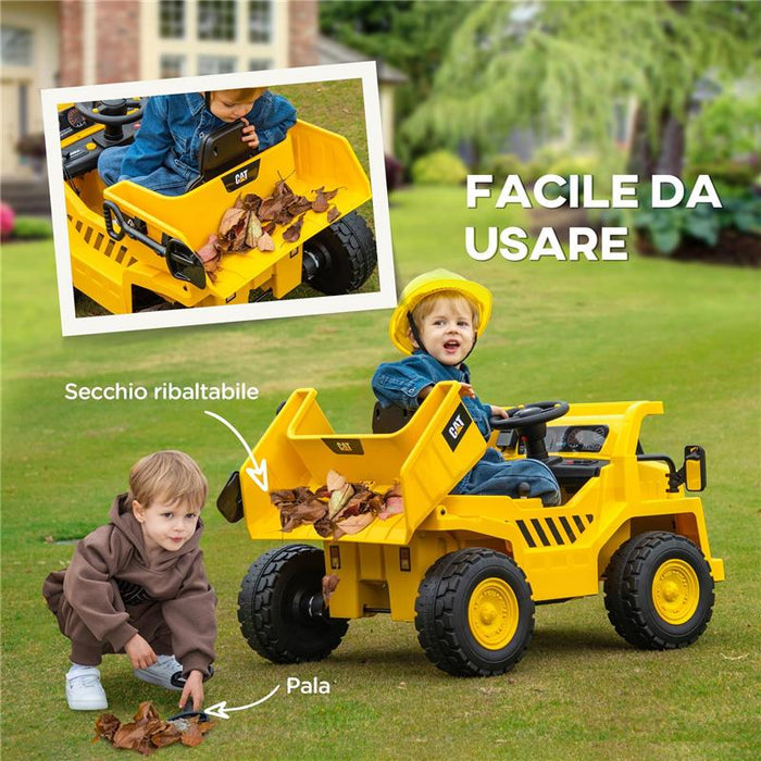 CAMION GIOCATTOLO LICENZA CATERPILLAR CON TELECOMANDO, FARI, SECCHIO E PALA, 110X70.5X61.5 CM, GIALLO