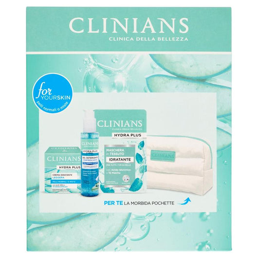 CLINIANS HYDRA PLUS COFANETTO REGALO PELLI MISTE GEL DETERGENTE 150 ML + CREMA IDRATANTE 50 ML + MASCHERA VISO 22 ML