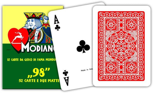 CARTE DA GIOCO MODIANO DA POKER COLORE ROSSO IN CONFEZIONE DA 52 CARTE