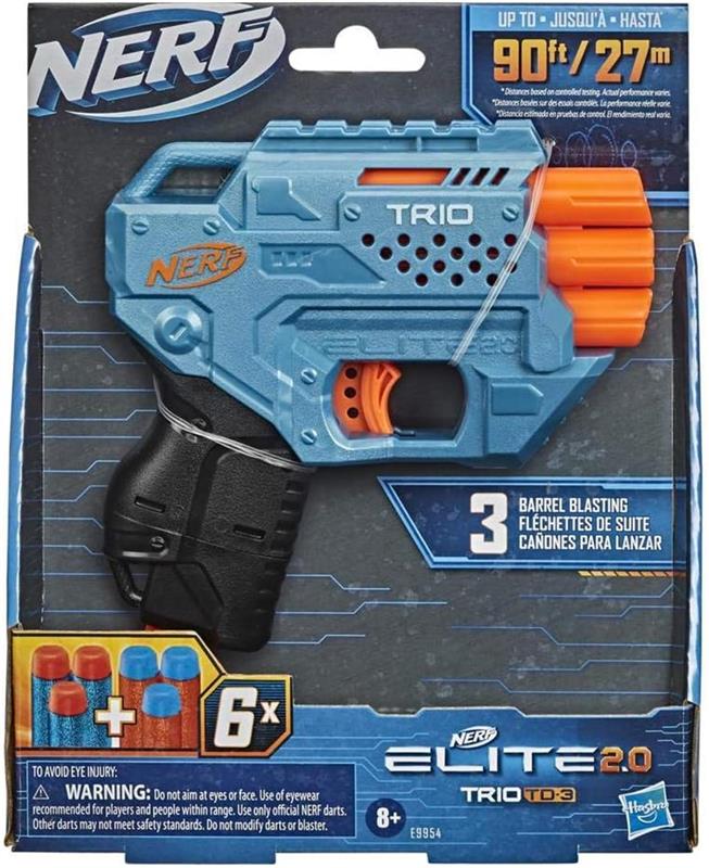 NERF ELITE 2.0 TRIO SD-3 BLASTER 6 FRECCETTE SABBIATURA A 3 BARILOTTI 8+ ANNI