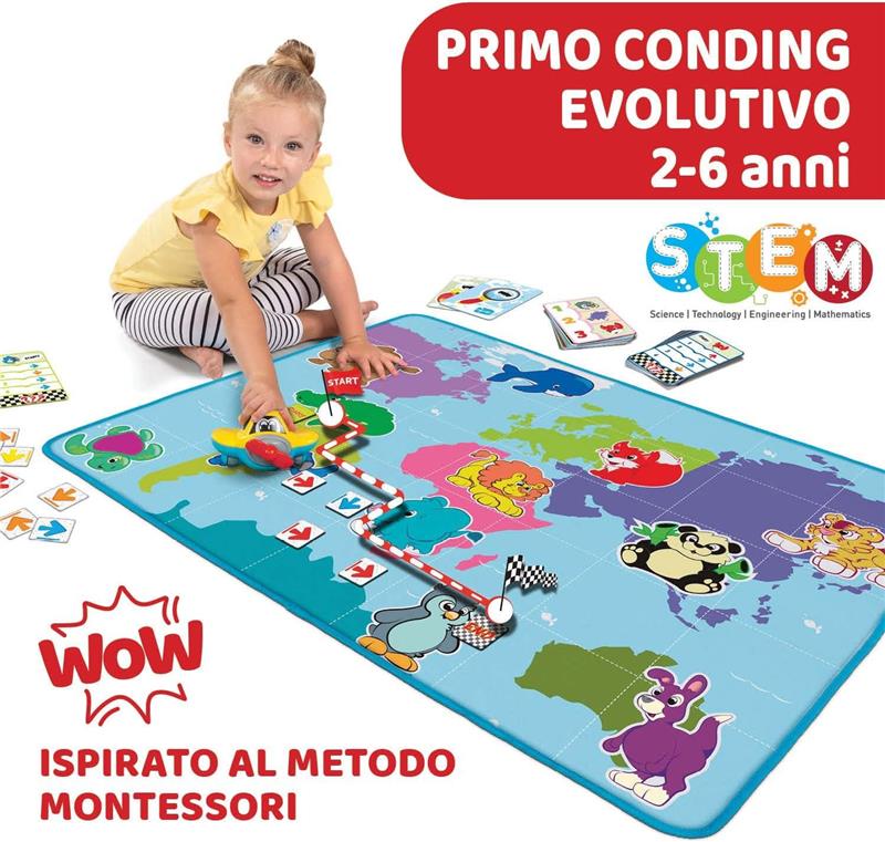 CHICCO TAPPETO GIOCO EVOLUTIVO LE AVVENTURE DI CODY PROGRAMMAZIONE E AL CODING TAPPETO BAMBINI CAMERETTA110X80  2-6 ANNI