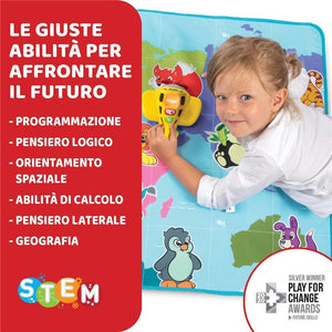 CHICCO TAPPETO GIOCO EVOLUTIVO LE AVVENTURE DI CODY PROGRAMMAZIONE E AL CODING TAPPETO BAMBINI CAMERETTA110X80  2-6 ANNI