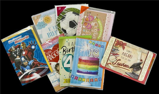 BIGLIETTI DI AUGURI IN FANTASIA ASSORTITA PER OGNI OCCASIONE