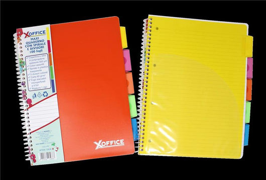 MAXI QUADERNO CON SPIRALE E DIVISORI 1 RIGO FORMATO A4 100 FOGLI STACCABILI COLORI ASSORTITI