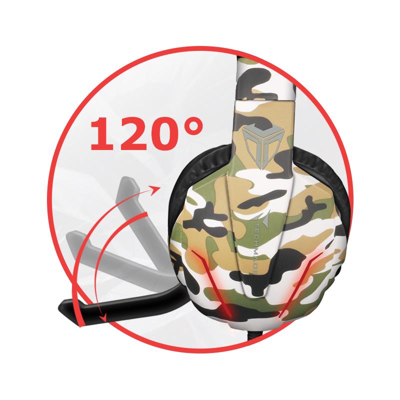 TECHMADE CUFFIE GAMING MULTIMEDIALI CAMO MILITARE VERDE PC CONSOLLE SMARTPHONE