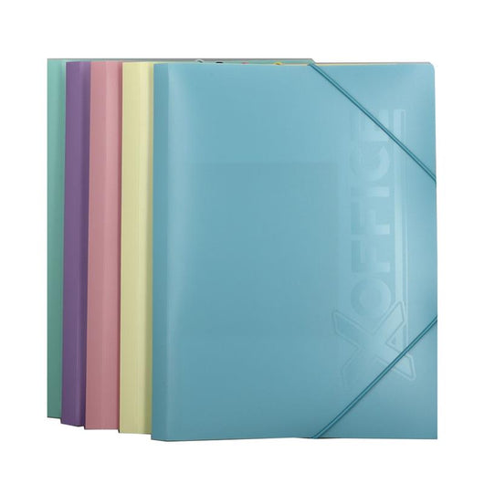BOX 5 CARTELLE PORTADOCUMENTI IN PLASTICA CON ELASTICO PER UFFICIO FORMATO A4 - 5 COLORI ASSORTITI