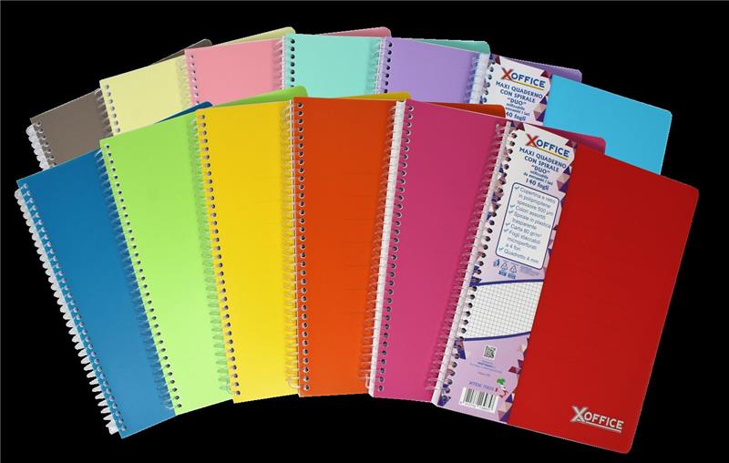 MAXI QUADERNO A QUADRETTO 4 MM CON SPIRALE DUO A4 140 FOGLI UTILIZZABILE DA ENTRAMBI I LATI COLORI ASSORTITI