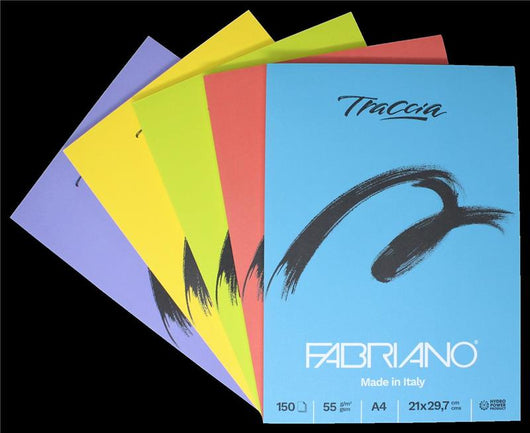 FABRIANO BLOCCO TRACCIA MADE IN ITALY 150 FOGLI 55 GR A4 MISURE 21X29,7 CM COLORI ASSORTITI