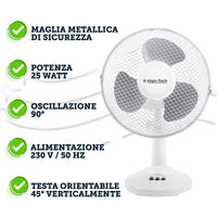HIGH-TECH VENTILATORE DA TAVOLO 2 VELOCITÀ 25 WATT COLORE BIANCO