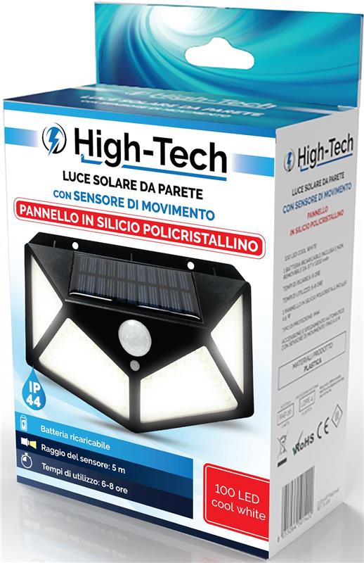 HIGH-TECH LUCE SOLARE CON SENSORE DI MOVIMENTO 100 LED LUCE FREDDA