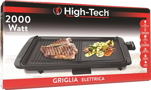 HIGH-TECH GRIGLIA ELETTRICA DA 2000W 49X26CM ANTIADERENTE CON PIEDINI LATERALI