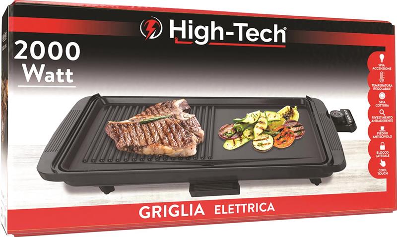 HIGH-TECH GRIGLIA ELETTRICA DA 2000W 49X26CM ANTIADERENTE CON PIEDINI LATERALI