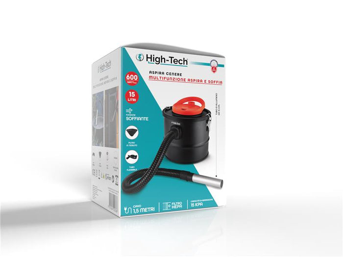 HIGH-TECH ASPIRA CENERE 600W - 15LT FUNZIONE SOFFIAGGIO 220-240V CAVO 1,5 LT COLORE NERO E ROSSO CON ACCESSORI