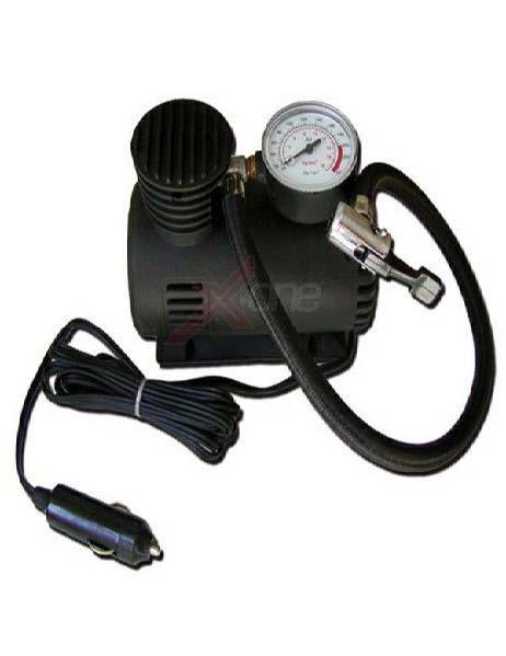 MINICOMPRESSORE 12V URANIO CON MANOMETRO PRESA ACCENDISIGARI POTENZA 250 PSI (18BAR) CON ADATTATORI PER GONFIABILI E AGO