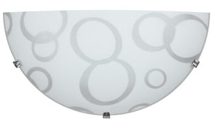 APPLIQUE DARIA 1XE27 GANCI CROMO VETRO LASTRA BIANCO DECORATO CERCHI Ø30-H.15-P.10 CM OKX