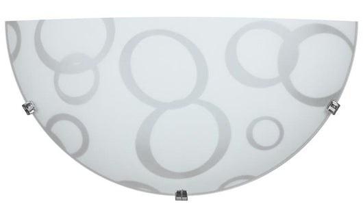 APPLIQUE DARIA 1XE27 GANCI CROMO VETRO LASTRA BIANCO DECORATO CERCHI Ø30-H.15-P.10 CM OKX