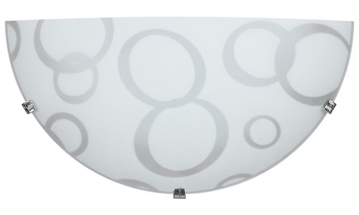 APPLIQUE DARIA 1XE27 GANCI CROMO VETRO LASTRA BIANCO DECORATO CERCHI Ø30-H.15-P.10 CM OKX