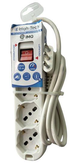 HIGH-TECH MULTIPRESA UNIVERSALE BIANCA CON INTERRUTTORE P40 A 3 VIE 16A 250V~MAX.3500W - CAVO 3G1.0 MM2X1,5M