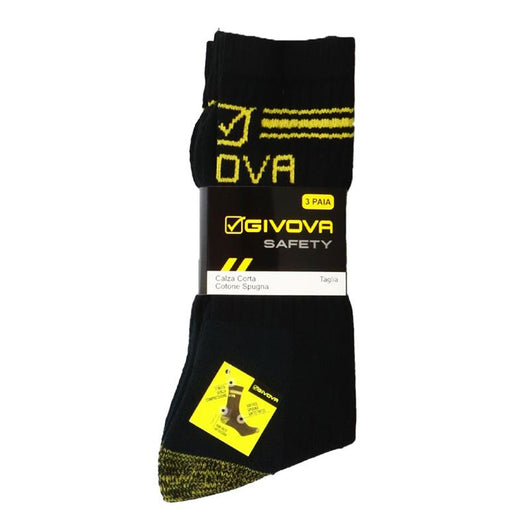 GIVOVA CALZA CORTA TAGLIA 39/42 PROTETTIVA DA LAVORO IN COSTA E SPUGNA SAFETY CONFEZIONE DA 3 PAIA NERO GIALLO OKX