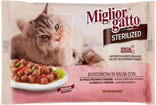 MIGLIOR GATTO STERILIZED BOCCONCINI CARNE IN SALSA 4 X 85 GR