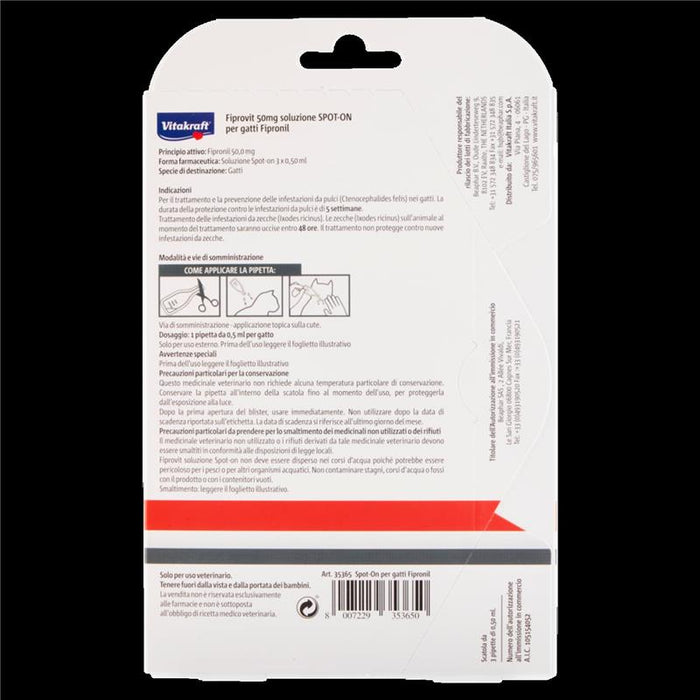 FIPROVIT 50 MG SOLUZIONE SPOT-ON PER GATTI FIPRONIL 3 DOSI X 0,50 ML