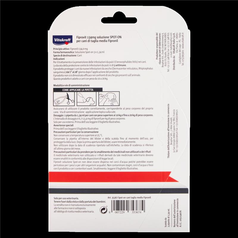 FIPROVIT 134 MG SOLUZIONE SPOT-ON PER CANI DI TAGLIA MEDIA FIPRONIL 3 X 1,34 ML