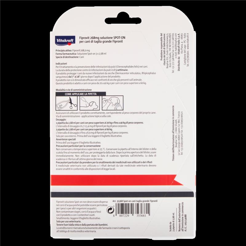 FIPROVIT 268 MG SOLUZIONE SPOT-ON PER CANI DI TAGLIA GRANDE FIPRONIL 3 X 2,68 ML
