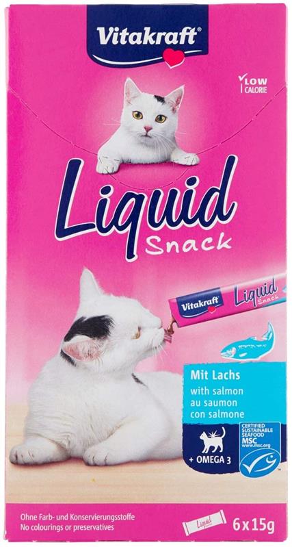CAT SNACK LIQUIDO GATTI CON OMEGA 3 AL SALMONE 6 X 15 GR