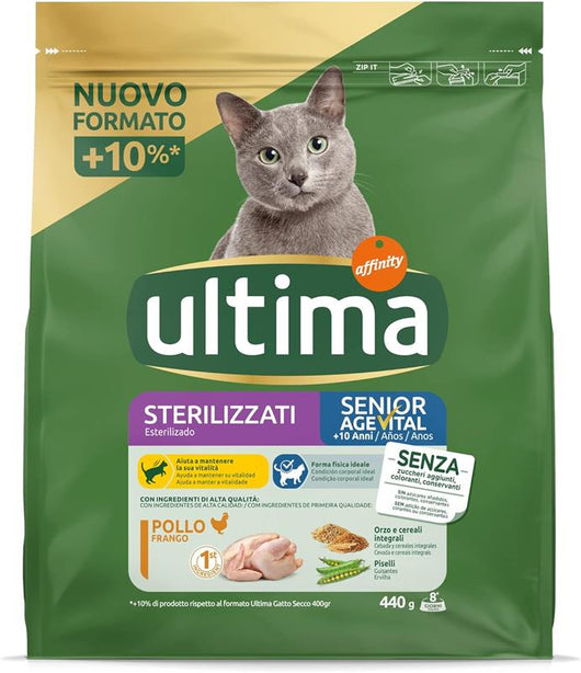 ULTIMA CROCCHETTE PER GATTO SENIOR 10+ ANNI 440 GR GUSTO POLLO PER GATTI STERILIZZATI
