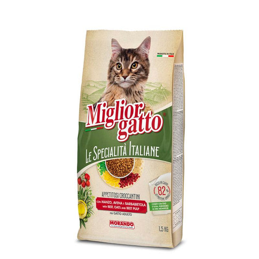 MIGLIOR GATTO SPECALITÀ ITALIANE CROCCANTINI CON MANZO AVENA E BARBABIETOLA 1,5 KG PER ADULTO