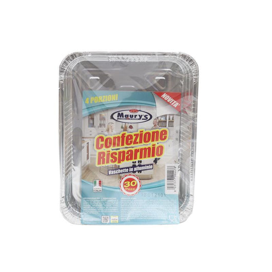 MAURY'S CONTENITORI ALLUMINIO 4 PORZIONI 30PZ PER COTTURA E CONSERVAZIONE ALIMENTI