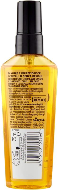 SCHWARZKOPF GLISS TRATTAMENTO OIL ELIXIR QUOTIDIANO PER CAPELLI SECCHI E DANNEGGIATI 75 ML