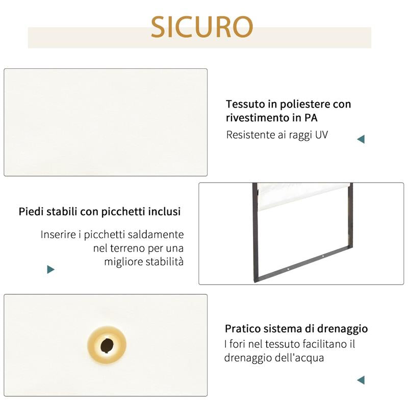 TENDONE PER GAZEBO DA GIARDINO IN METALLO 3 X 3MT COLORE BIANCO