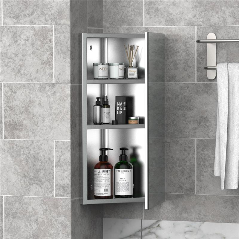 ARMADIETTO PENSILE ANGOLARE DA BAGNO IN ACCIAIO CON SPECCHIO 60 X 30 X 18.4CM