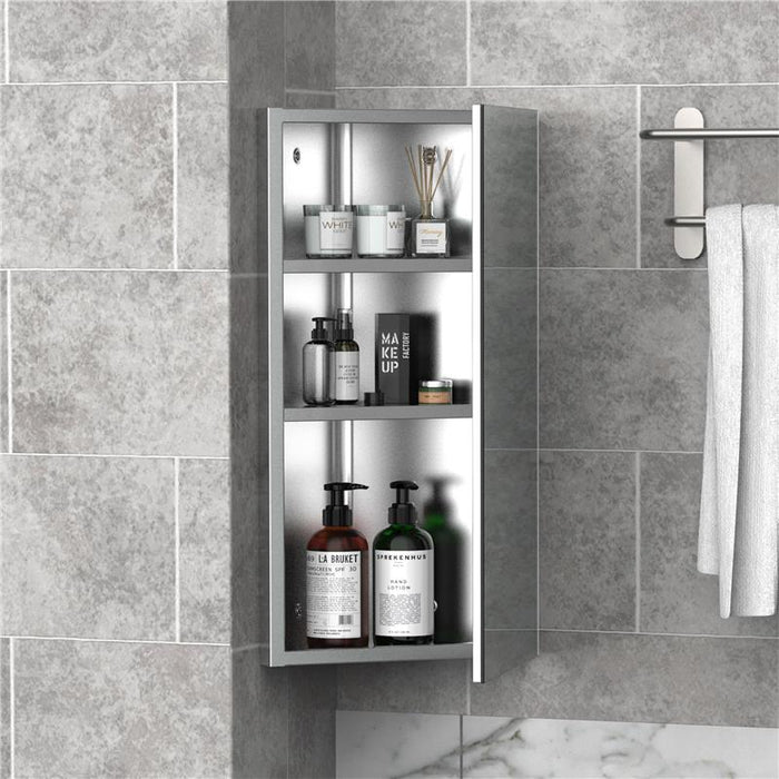 ARMADIETTO PENSILE ANGOLARE DA BAGNO IN ACCIAIO CON SPECCHIO 60 X 30 X 18.4CM