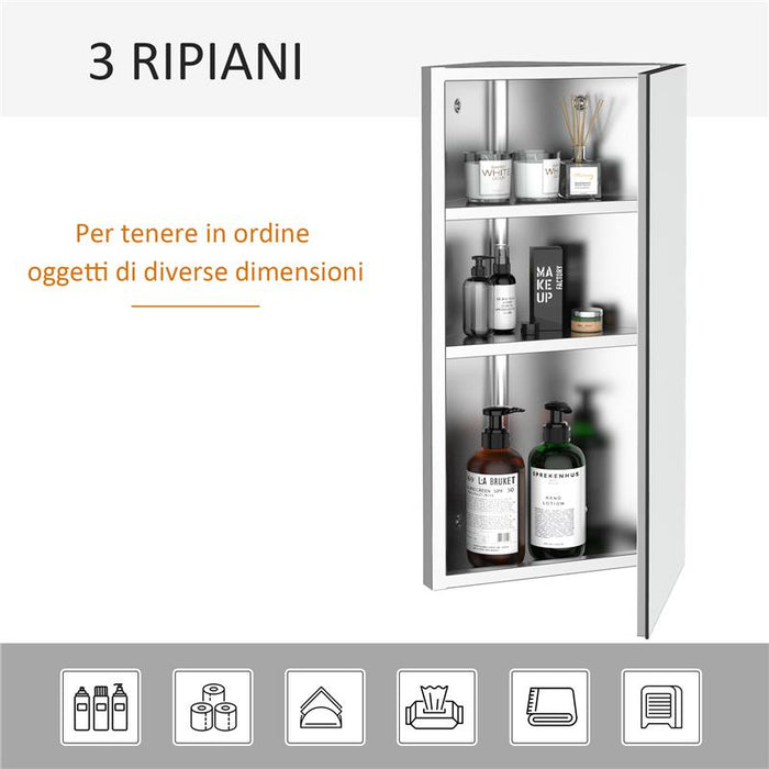 ARMADIETTO PENSILE ANGOLARE DA BAGNO IN ACCIAIO CON SPECCHIO 60 X 30 X 18.4CM